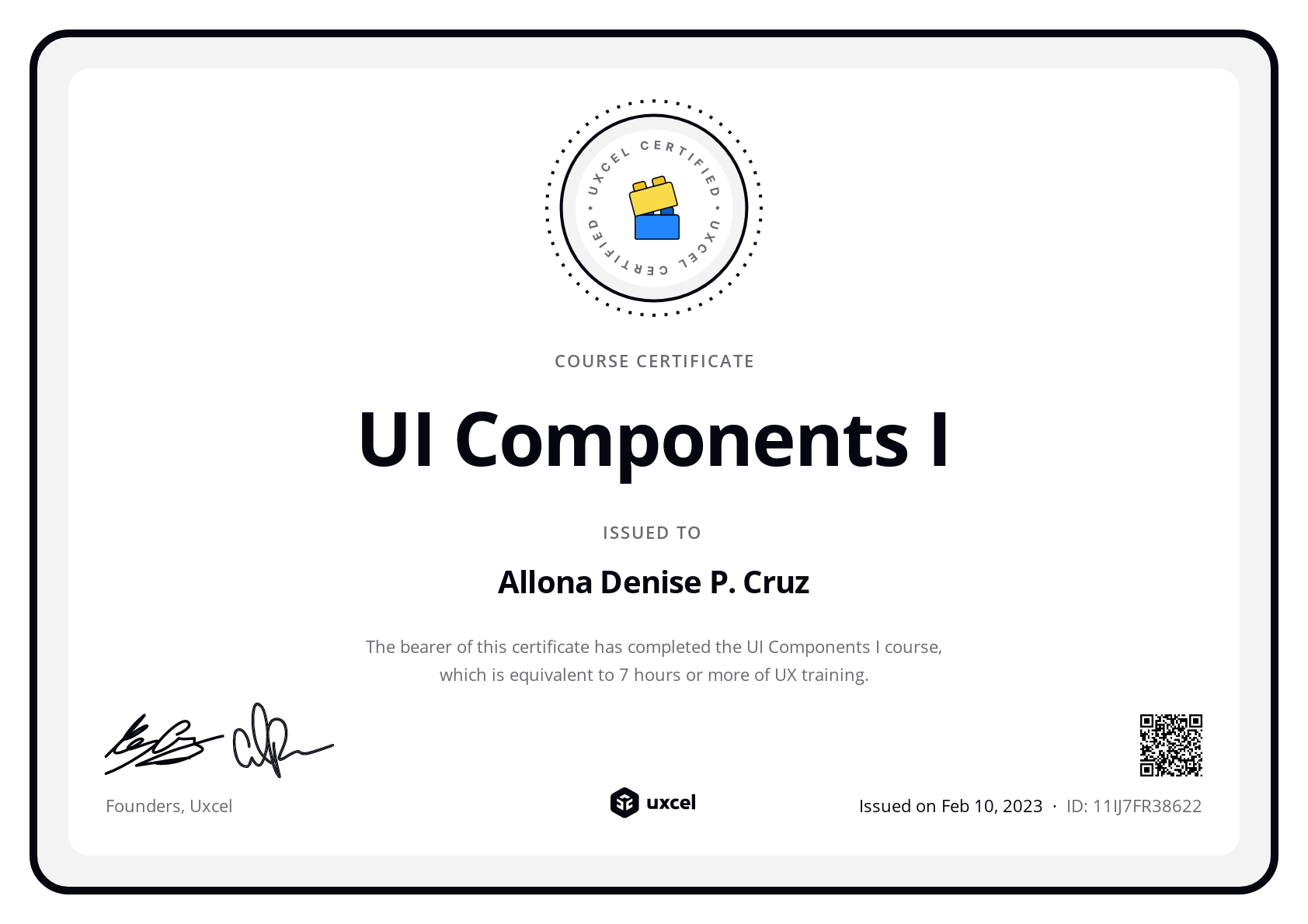 Allona Denise P. Cruz's certificate